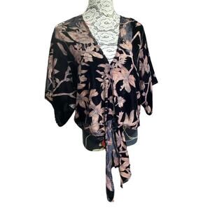 By Together Velvet Burnout Blouse kimono vibes top Women's Sz S